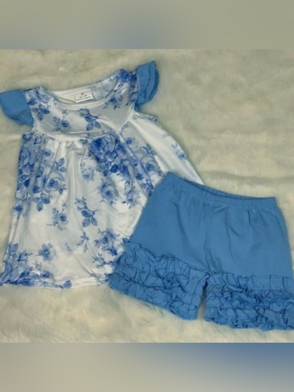 NWT Boutique Baby Girl's Blue Floral Ruffle Shorts Outfit Set